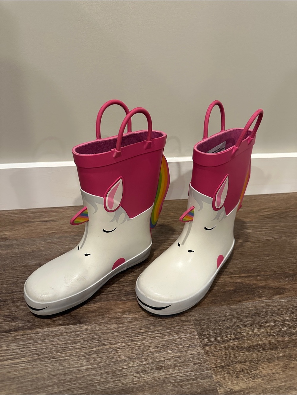 Cat & Jack Unicorn Rain Boots - Pink and White with Rainbow Accent